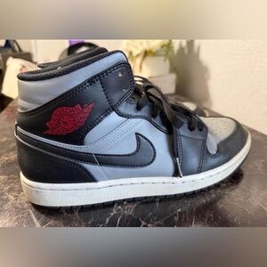 Nike Air Jordan 1 Mid Black and Gray with Red Wings Logo